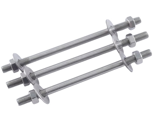 Dubbelkopbout Twee moeren Twee platte wasmachines en dubbel eind draad ZINK Afwerking 304 roestvrij staal Wandpiercing Schroef Set