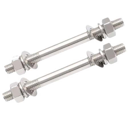 Dubbelkopbout Twee moeren Twee platte wasmachines en dubbel eind draad ZINK Afwerking 304 roestvrij staal Wandpiercing Schroef Set