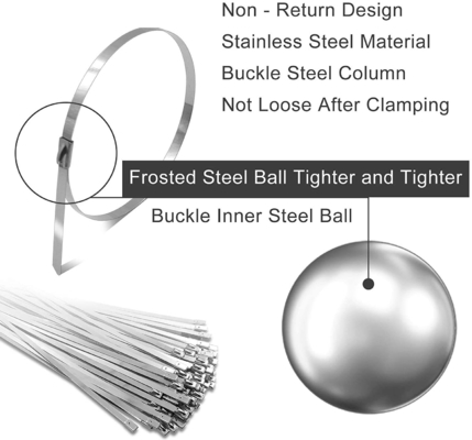 Warmtebestendige witte roestvrijstalen kabelbanden 304/316 Zelfvergrendelende metalen zipband met 100% QC-certificering