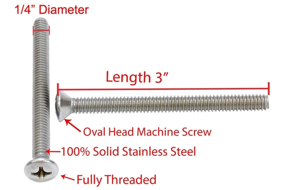 Roestvrij Phillips Oval Head Machine Schroef 18-8 304 roestvrij staal Klasse 8.8/10.9/12.9 SS304 SS316 1/4'-20 X 3' Bolt