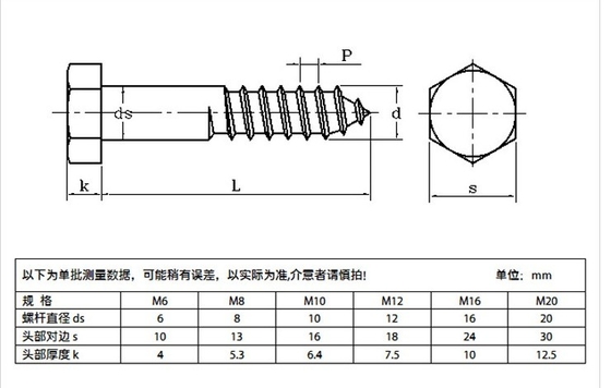 Metrisch meetsysteem A2 A4 Hex Lag Schroef roestvrij staal 304 316 Din 571 Hout Lag Schroef