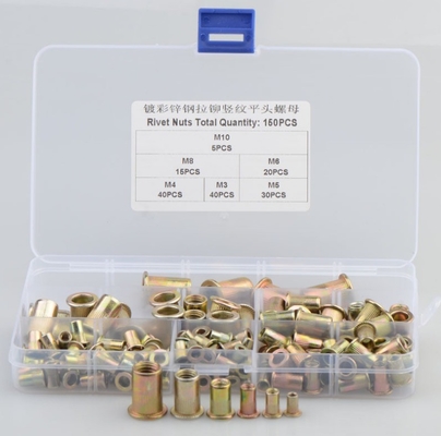 17*10*2.3 Titanium Cross Border Carbon Steel Kleur Plated Zink Verticale Graan Flat Head Rivet Nut Combination Set 150pcs