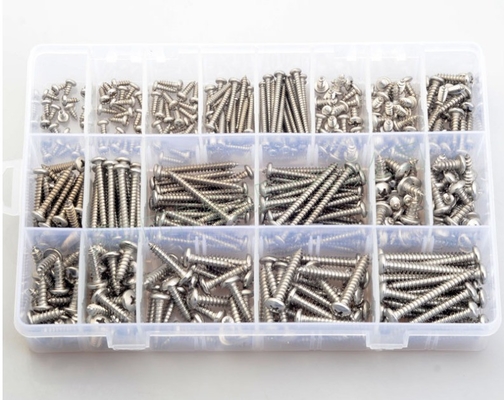 17*10*2.3 Schroefnoot combinatie set 380pcs roestvrij staal 304 din7981 kruis pan kop / ronde kop zelf tap m3m4m5 assortiment kit