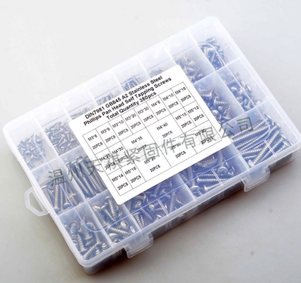 17*10*2.3 Schroefnoot combinatie set 380pcs roestvrij staal 304 din7981 kruis pan kop / ronde kop zelf tap m3m4m5 assortiment kit