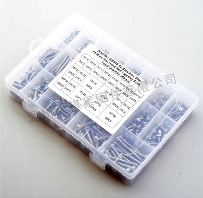 17*10*2.3 Schroefnoot combinatie set 380pcs roestvrij staal 304 din7981 kruis pan kop / ronde kop zelf tap m3m4m5 assortiment kit