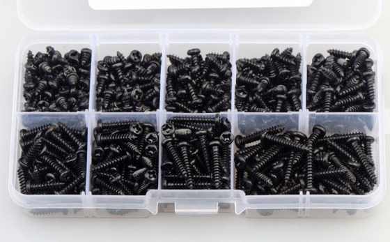 ALLOY Natuurlijke kleur 450pcs M3 Carbon Steel Zwart PA Kruis Pan Hoofd Ronde Hoofd Zelf Tapping Schroef Combinatie Set assortiment Kit