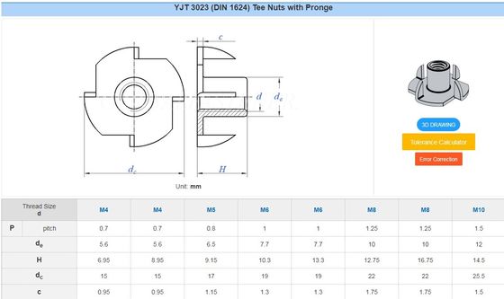 Imperial Measurement System Staal M6 Vier klauwen Vatennoot Blind Pronged T Nuts voor meubels Tee Gedrukt Invoegnoot M5