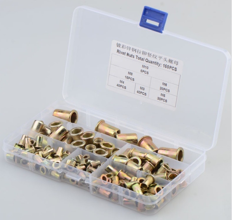 17*10*2.3 Titanium Cross Border Carbon Steel Kleur Plated Zink Verticale Graan Flat Head Rivet Nut Combination Set 150pcs