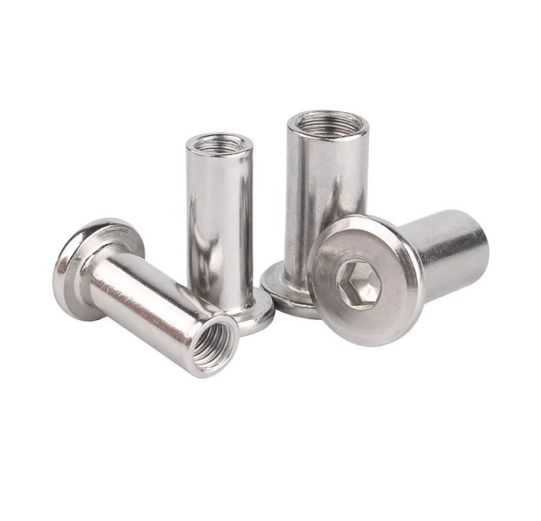 DIN Standard roestvrij staal Hex Socket Flat Head Sleeve Barrel Nut Met Ronde Hoofd Meubelnoot M2 M3 M4 M5 M6 M8 M10